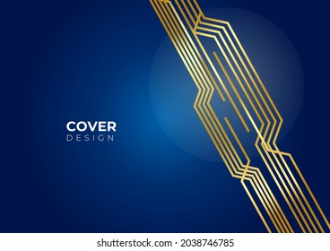 Blue and gold abstract background with modern minimal geometric shapes decoration. Vector illustration for presentation design with futuristic wavy stripes decoration
