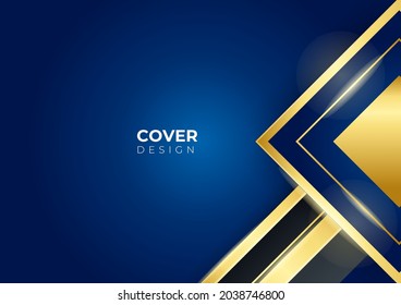 Blue and gold abstract background with modern minimal geometric shapes decoration. Vector illustration for presentation design with futuristic wavy stripes decoration