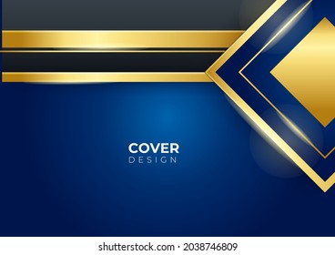 Blue and gold abstract background with modern minimal geometric shapes decoration. Vector illustration for presentation design with futuristic wavy stripes decoration