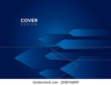 Blue and gold abstract background with modern minimal geometric shapes decoration. Vector illustration for presentation design with futuristic wavy stripes decoration