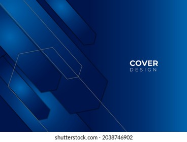 Blue and gold abstract background with modern minimal geometric shapes decoration. Vector illustration for presentation design with futuristic wavy stripes decoration