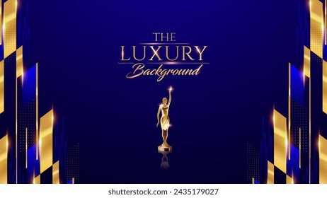 Blue and Gold Abstract Luxury Background. Modern Minimal Premium Design Template. Amazing Welcome Invite. Grand Celebration Banner for Birthday and Anniversary. Elegant Decorative Layout Template. 