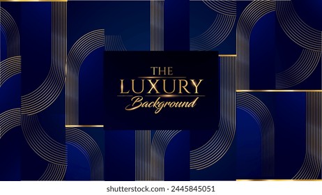 Blue and Gold Abstract Luxury Background. Modern Minimal Premium Design Template. Amazing Welcome Invite. Grand Celebration Banner for Birthday and Anniversary. Elegant Decorative Layout Template. 