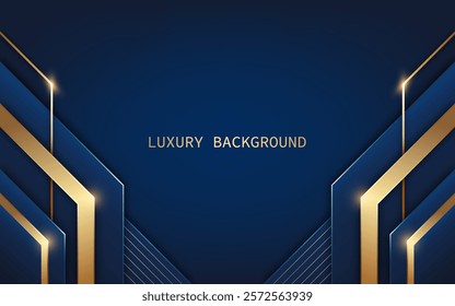 Blue and Gold Abstract Luxury Background. Modern geometric shapes overlap with light effects. Vector illustration