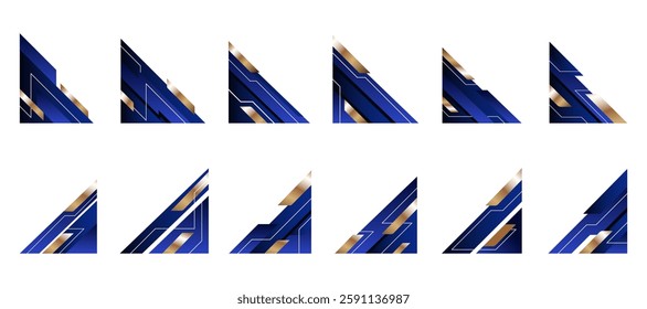Blue Gold Abstract Shape Border and Corner Frame Vector Set Collection. Decorative Elements Corners, Borders, and Frames. Elegant Shape for Banners, Certificates, Invitations, and Covers Design