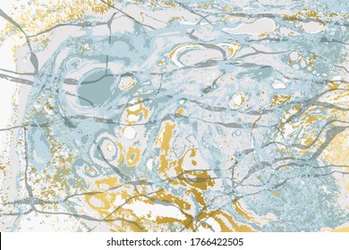 Blue And Gold Agate Ripplle Pattern. Light Marble Background.