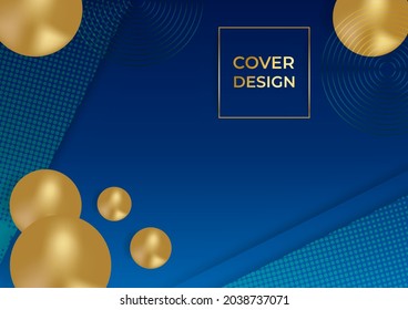 Blauer goldener Hintergrund mit abstrakten Formen Elemente. Pinselstruktur, geometrisches Muster für Banner, Flyer, Poster, Broschüre
