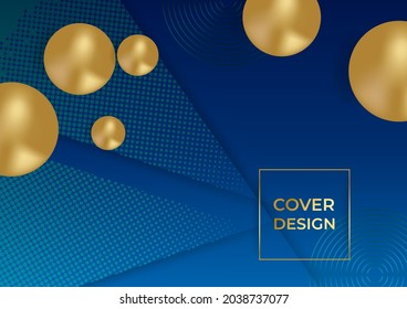 Fondo dorado azul con elementos de formas abstractas. Textura del pincel, diseño de patrones geométricos para banner, volante, afiche, folleto