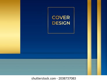 Blue gold background with abstract shapes elements. Brush texture, geometric pattern design for banner, flier, poster, brochure