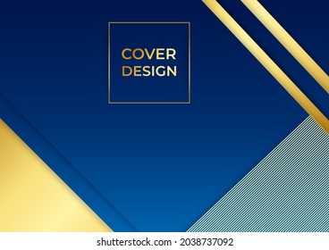 Blue gold background with abstract shapes elements. Brush texture, geometric pattern design for banner, flier, poster, brochure