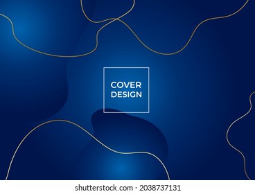 Fondo dorado azul con elementos de formas abstractas. Textura del pincel, diseño de patrones geométricos para banner, volante, afiche, folleto
