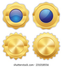 Blue gold badge collection on white background