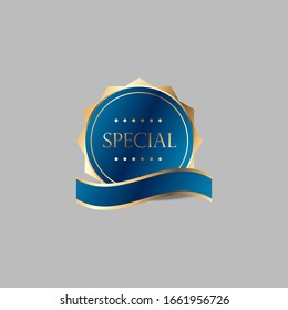 Blue and Gold badge illustration , luxury label , premium quality vector. EPS 10