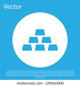 Blue Gold bars icon isolated on blue background. Banking business concept. White circle button. Flat design. Vector Illustration