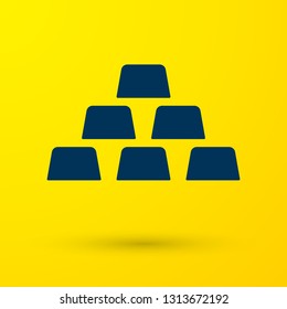 Blue Gold bars icon isolated on yellow background. Banking business concept. Vector Illustration