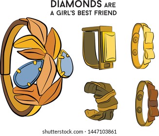 Blue and gold Beautiful bracelet - jewelry set Fashion vector illustration vector  object isolated necklace 