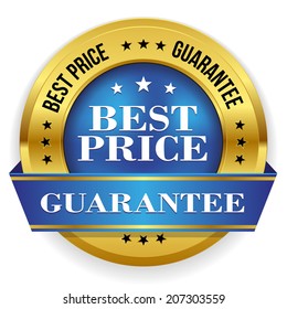 Blue gold best price badge with ribbon on white background