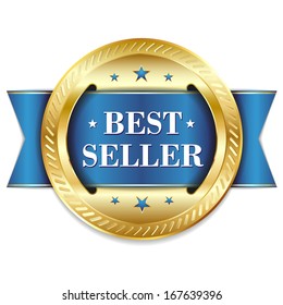 Blue Gold Best Seller Badge With Ribbon