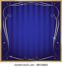 Blue and Gold Blank Square Striped Ornate Vector Illustration Background Ready for Your Own Text.