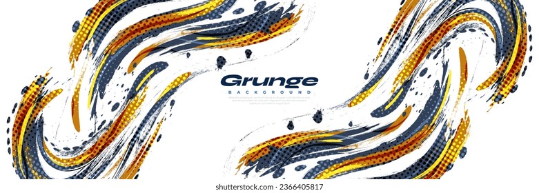 Fondo del pincel azul y dorado con efecto semitonio aislado en fondo blanco. Fondo deportivo con estilo Grunge. Elementos de rajadura y textura para el diseño