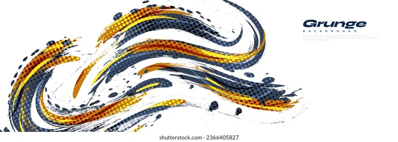 Blue and Gold Brush Background with Halftone Effect Isolated on White Background. Sport Background with Grunge Style. Scratch and Texture Elements For Design