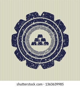 Blue gold bullion icon inside distressed grunge seal