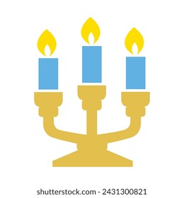 Blue Gold Burning Candelabra Icon Vector Illustration