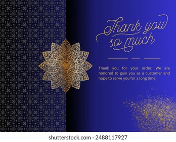 Blue and gold business thank you card with floral art. Thanks giving card used for business and other purposes. Gratitude card.