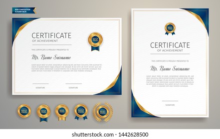 Blue Gold Certificate Achievement Border Template Stock Vector (Royalty ...