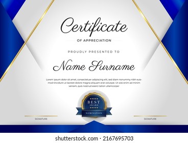 Blue Gold Certificate Achievement Border Template Stock Vector (Royalty ...