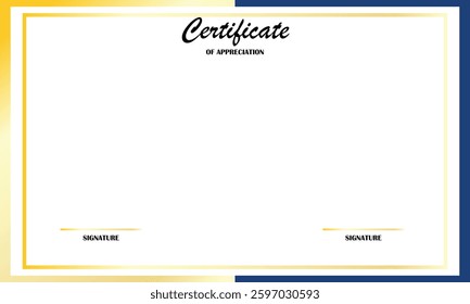 Blue and gold certificate of achievement border template with luxury badge and modern line pattern. For award, business and education needs.