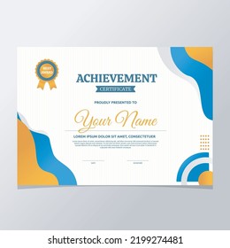 Blue Gold Certificate of Achievement Success School Print Template