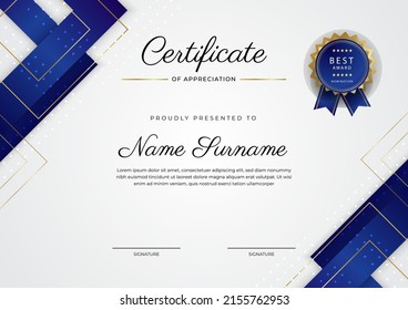 Blue gold Certificate of achievement template with modern corporate concept design. Suit for employee of the month, awards certificate, diploma certificate