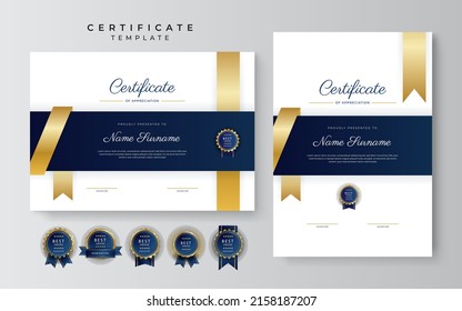 Blue gold certificate of achievement template design with modern corporate or business concept. Suit for education award, online course, diploma certificate and much more