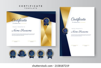 Blue gold certificate of achievement template design with modern corporate or business concept. Suit for education award, online course, diploma certificate and much more