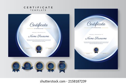 Blue gold certificate of achievement template design with modern corporate or business concept. Suit for education award, online course, diploma certificate and much more