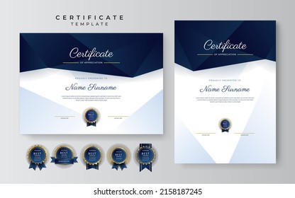 Blue gold certificate of achievement template design with modern corporate or business concept. Suit for education award, online course, diploma certificate and much more