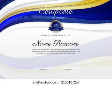 Blue gold certificate of achievement template design with modern corporate or business concept. Suit for education award, online course, diploma certificate and much more