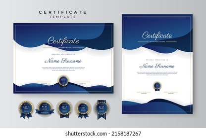 Blue gold certificate of achievement template design with modern corporate or business concept. Suit for education award, online course, diploma certificate and much more
