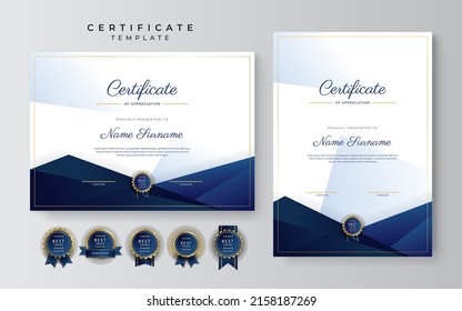 Blue gold certificate of achievement template design with modern corporate or business concept. Suit for education award, online course, diploma certificate and much more