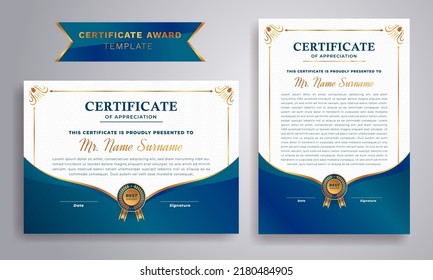 Blue Gold Certificate Appreciation Border Template Stock Vector ...