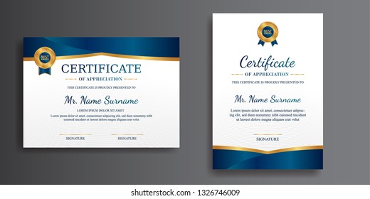 Certificate Appreciation Template Gold Blue Color Stock Vector (Royalty ...