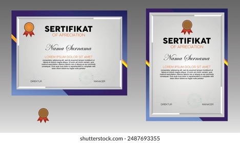 Blue and gold certificate of appreciation template with badge 
