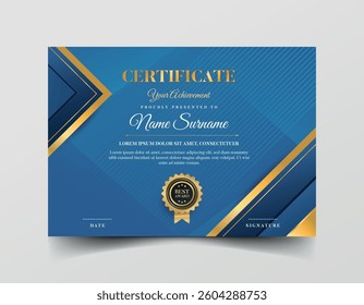 Blue and gold certificate with a best award seal suitable for recognizing outstanding achievements in competitions or awards ceremonies. Perfect for celebrating academic or professional success