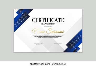 Plantilla de borde de certificado azul y dorado. Para apreciar, las necesidades empresariales y educativas