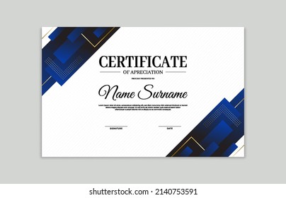 Plantilla de borde de certificado azul y dorado. Para apreciar, las necesidades empresariales y educativas