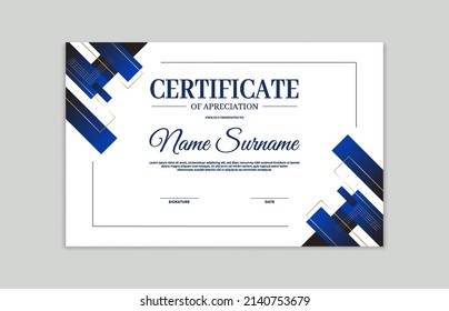 Blue and gold certificate border template. For appreciation, business and education needs