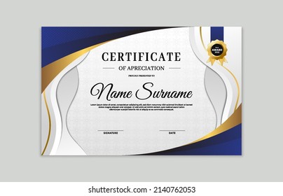 Blue Gold Certificate Border Template Appreciation Stock Vector ...