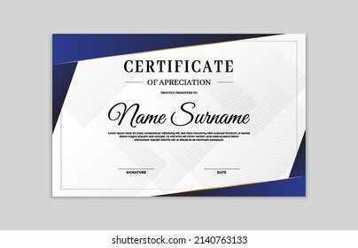 Blue and gold certificate border template. For appreciation, business and education needs