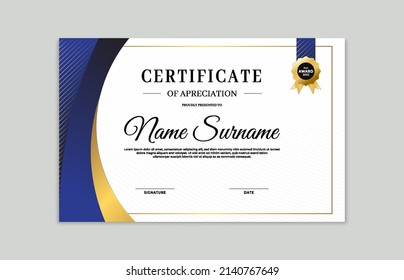 Blue And Gold Certificate Border Template. For Appreciation, Business And Education Needs